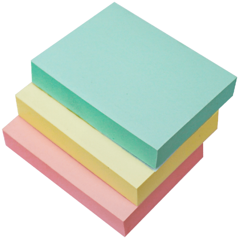 Notes adeziv 76x76 mm, cub pastel, verde/galben/rosu, 100 file/set